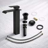 Kit Grifería Lavamanos Alta Cascada Negro Mate con Desagüe Push Negro Mate
