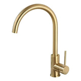 Grifería Lavaplatos Cuello Cisne Oro Cepillado Monocontrol 32 cm Alta para Cocina