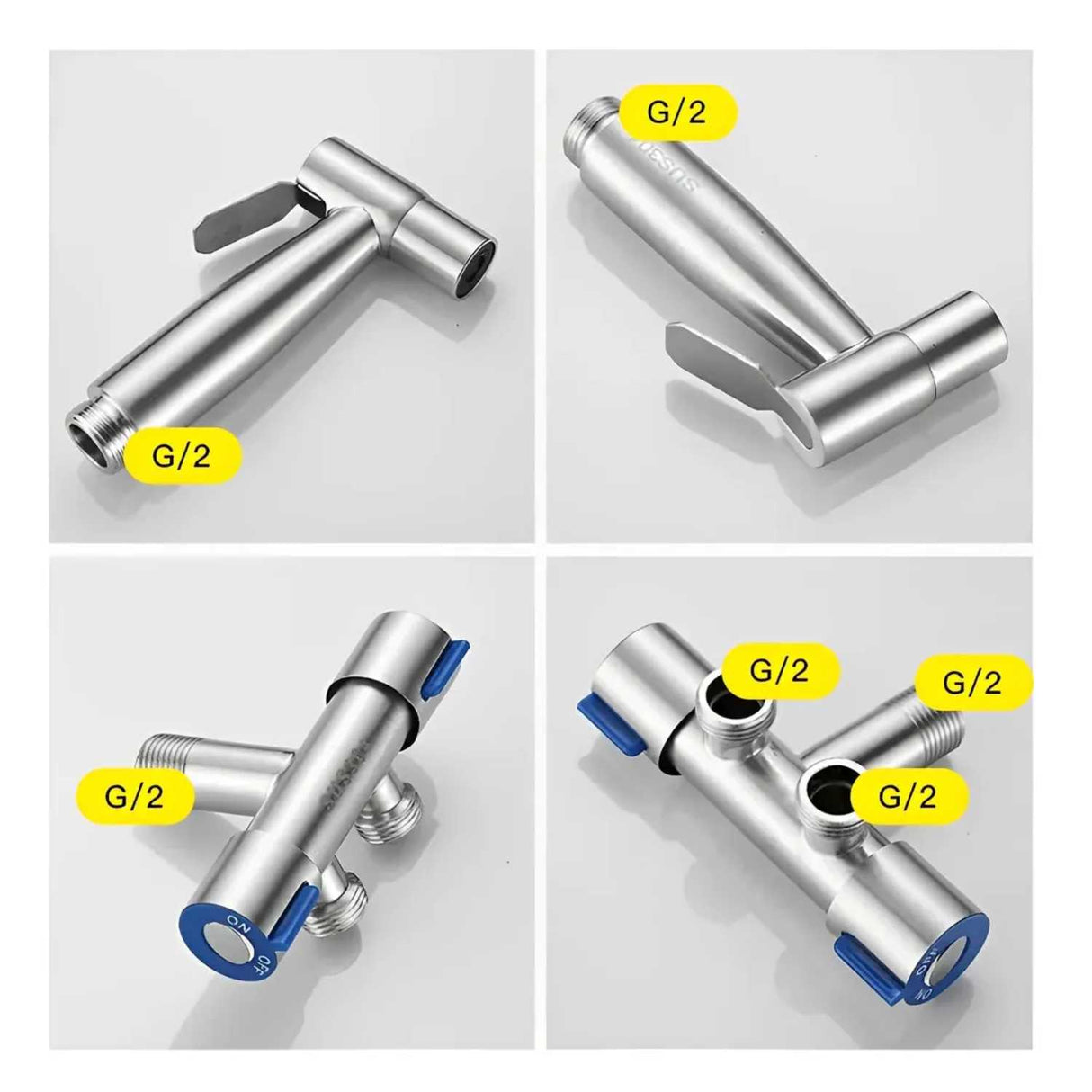 Grifo para Inodoro con Válvula Angular de Doble Salida en Acero Inoxidable Bidet