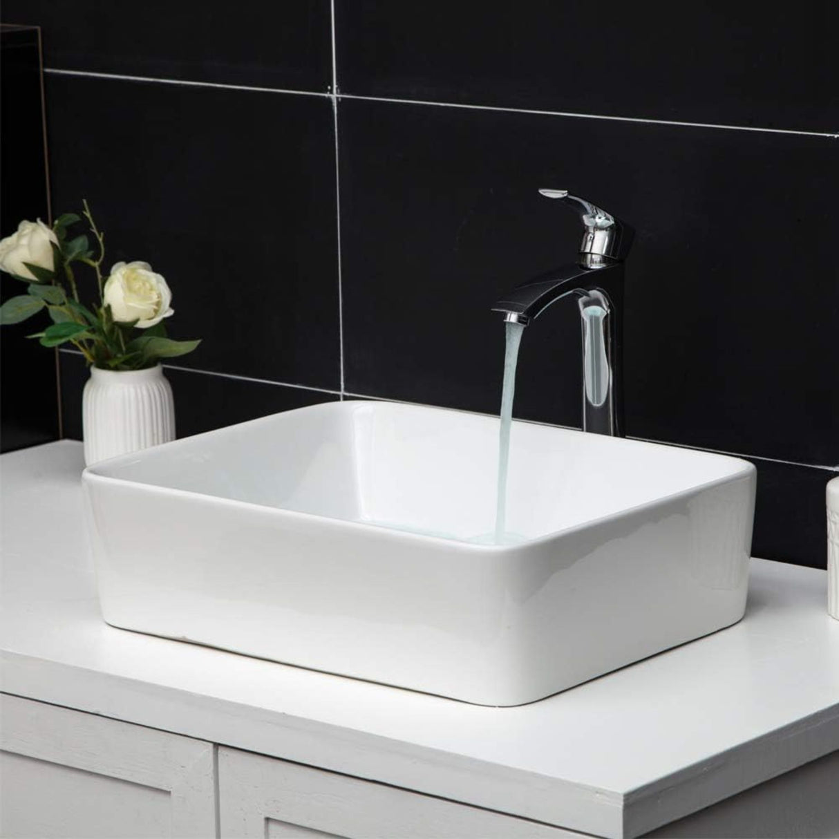 Lavamanos-Sobreponer Rectangular Porcelana 48 x 37 cm Blanco Tipo Vessel