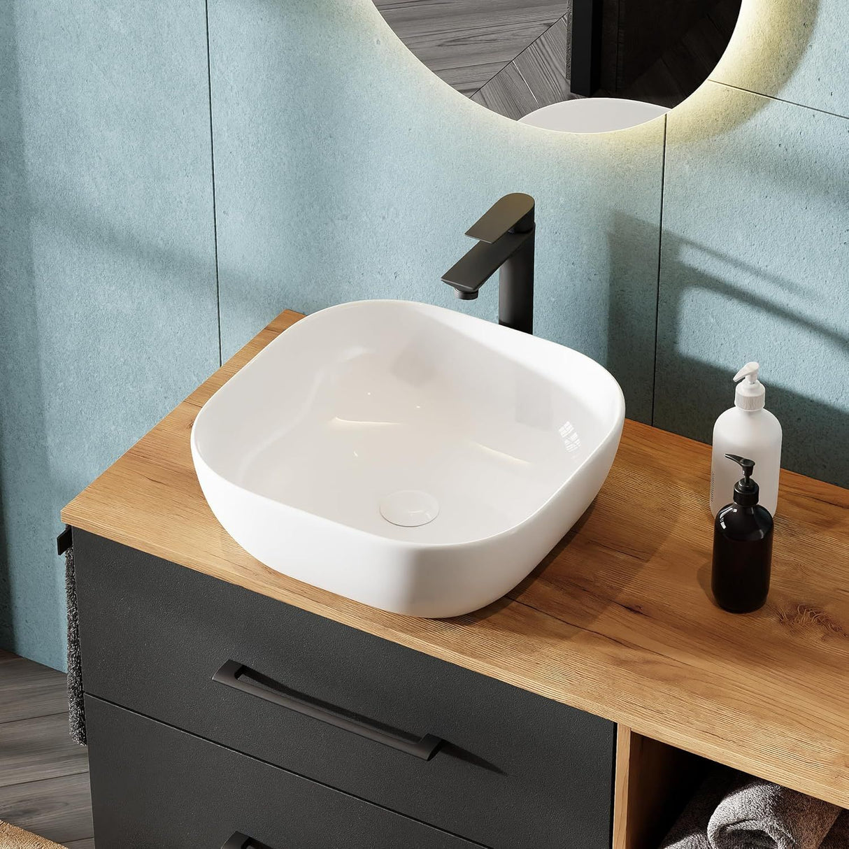 Lavamanos Sobreponer Tipo Vessel Opera Cuadrado - 41.5 x 41.5 x 14.5 cm. Blanco