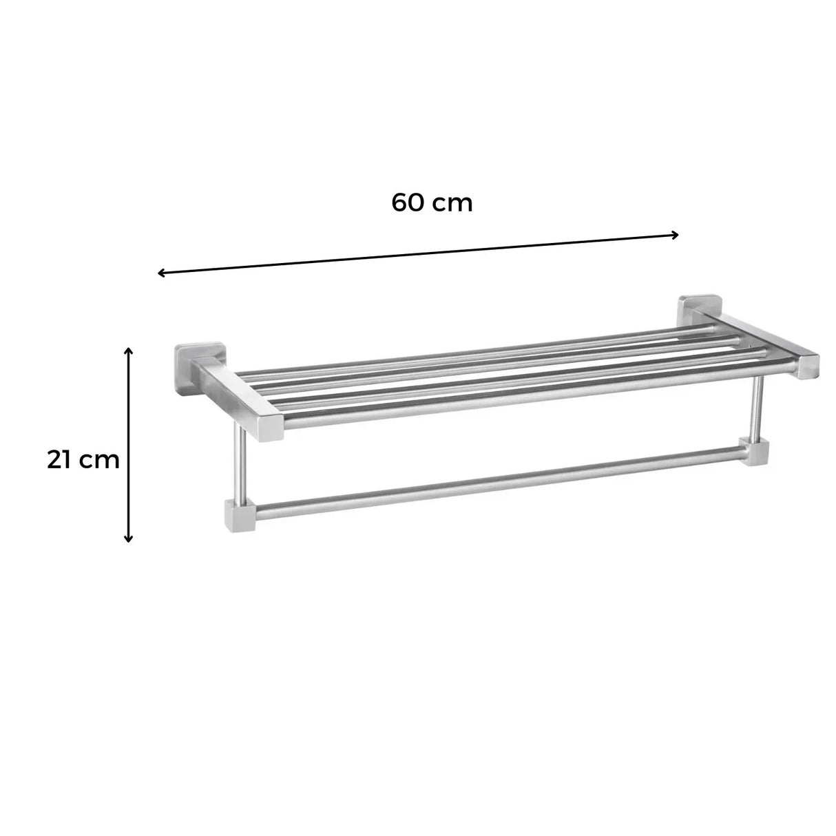 Toallero Repisa Triple Barra Square en Aluminio - 60 cm