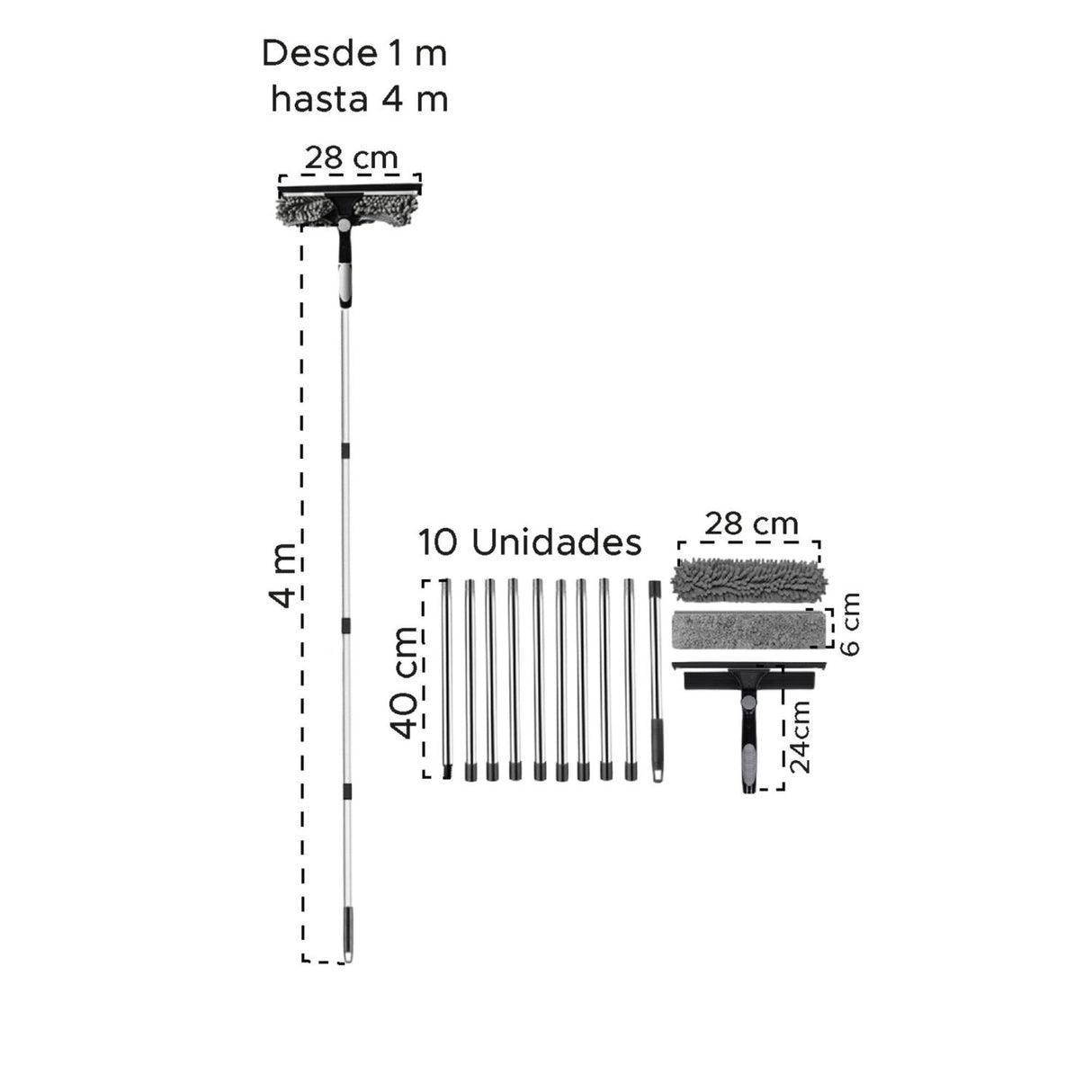 Limpiador de Ventanas Extensible 4 Metros – Limpia Vidrios Telescópico para Alturas con Mango Ajustable