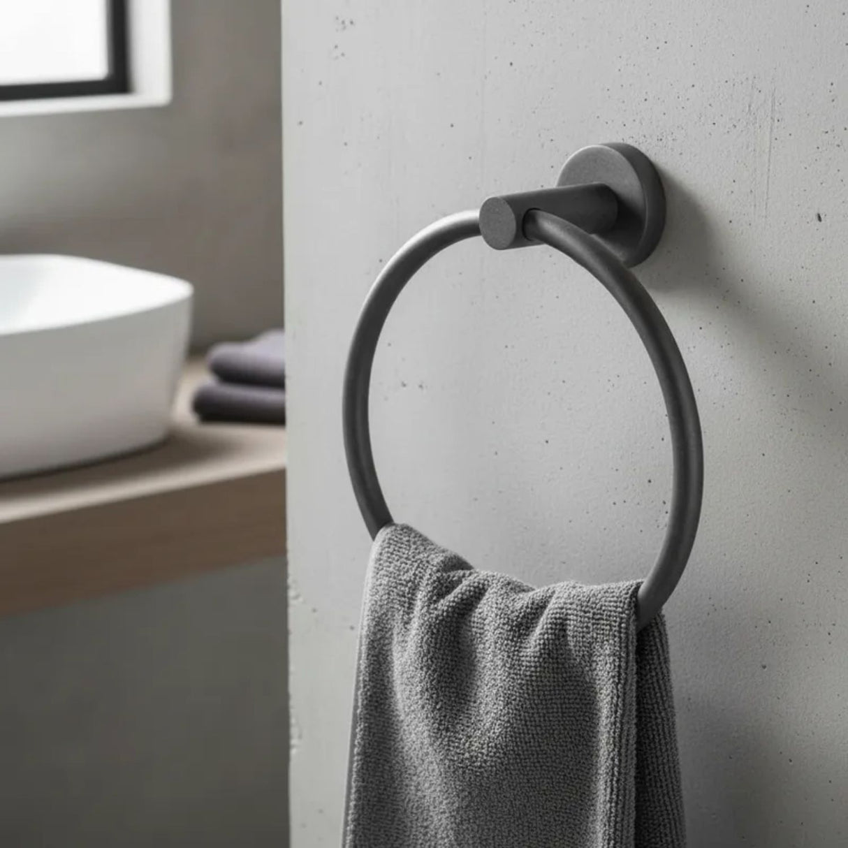 Juego Accesorios Baño Singolo X 6 Gris Concreto Diseño Moderno