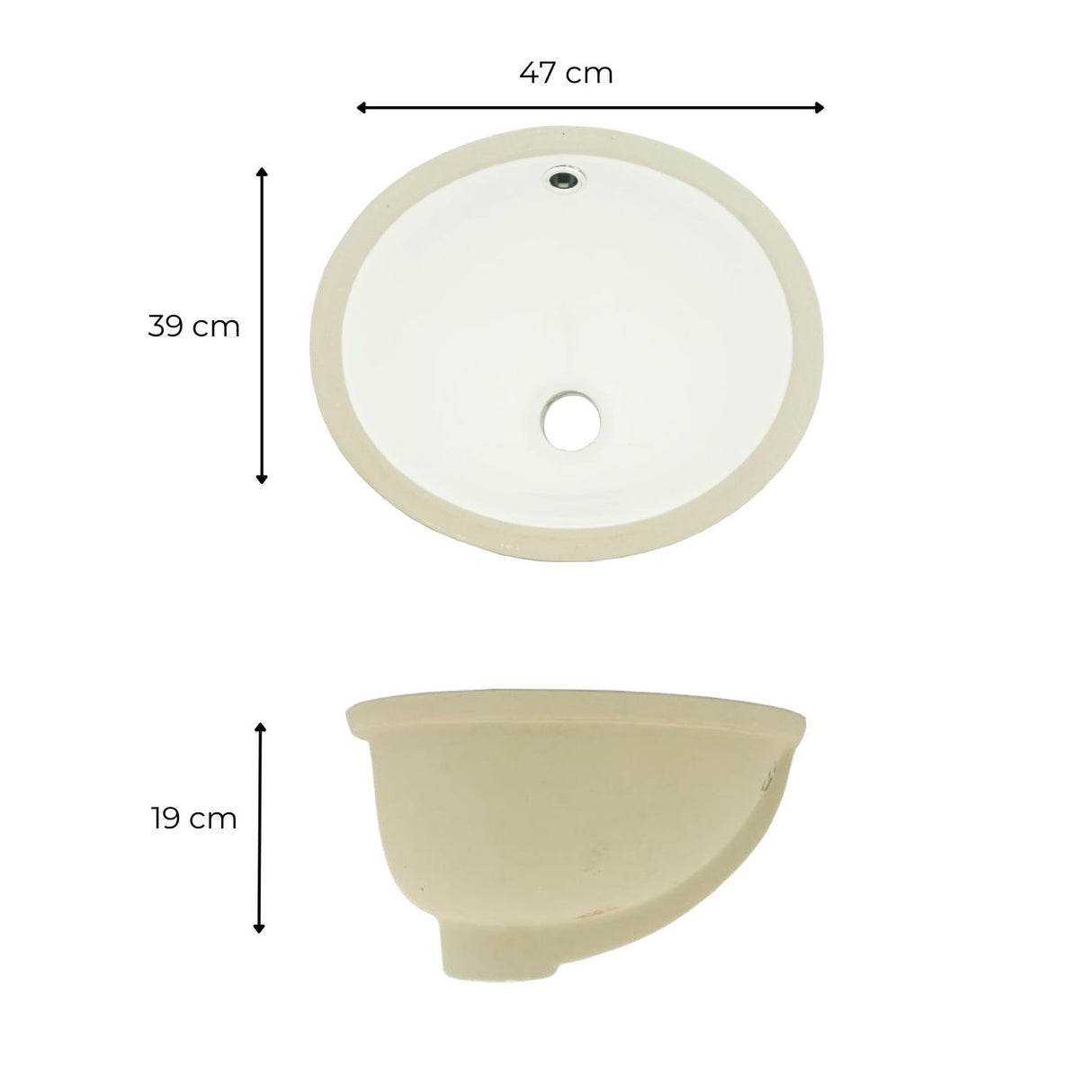 Lavamanos De Bajo Poner Vancouver Blanco Ovalado Con Rebose - 33x29x17 Cm | 42x34x20 Cm | 47x39x19 Cm