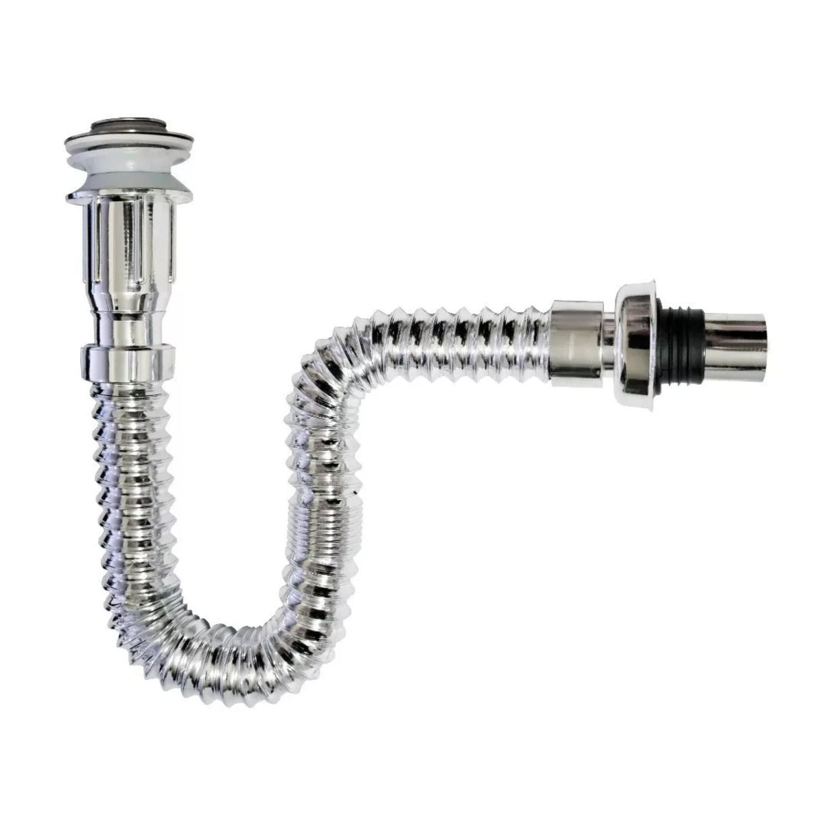 Kit Grifería Lavamanos Poste Alto Agua Fría + Sifón Desagüe Push Flexible Corrugado - Acero Inoxidable y Cromado