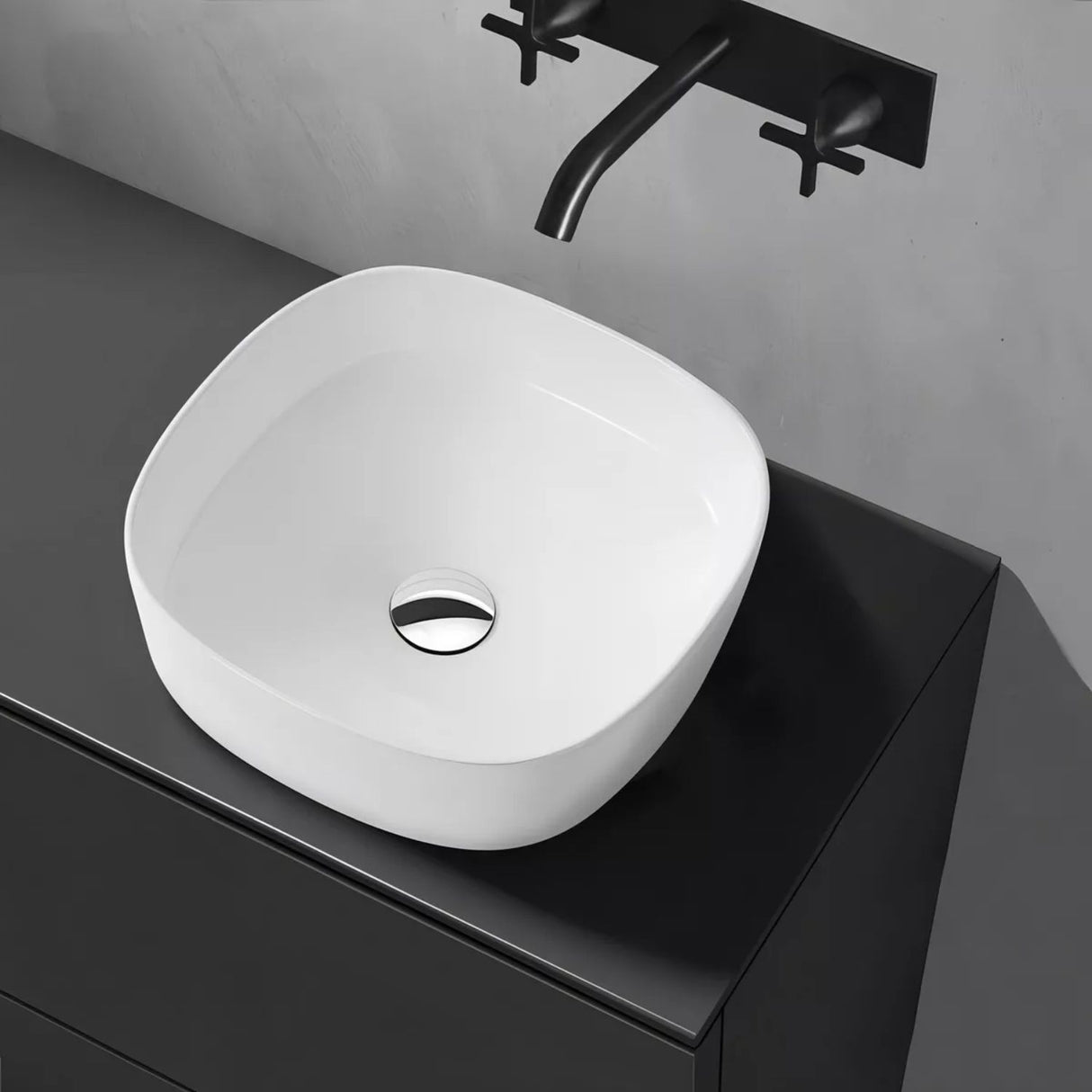 Lavamanos Sobreponer Tipo Vessel Opera Cuadrado - 41.5 x 41.5 x 14.5 cm. Blanco