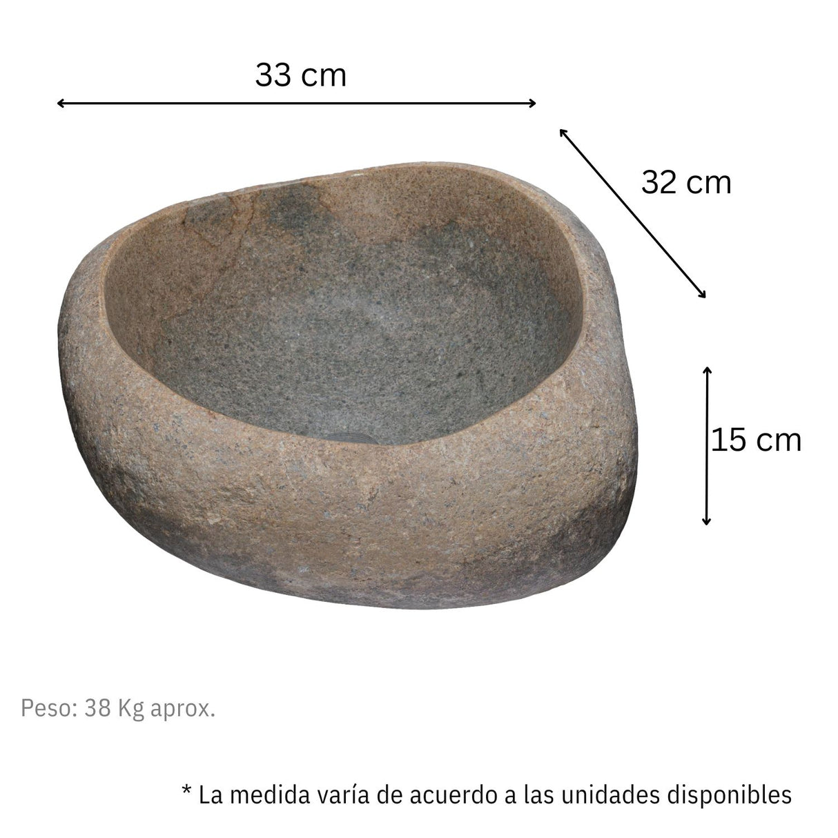 Lavamanos en Piedra de Río Gris, Medida 33 cm x 32 cm x 15 cm (aproximadas)