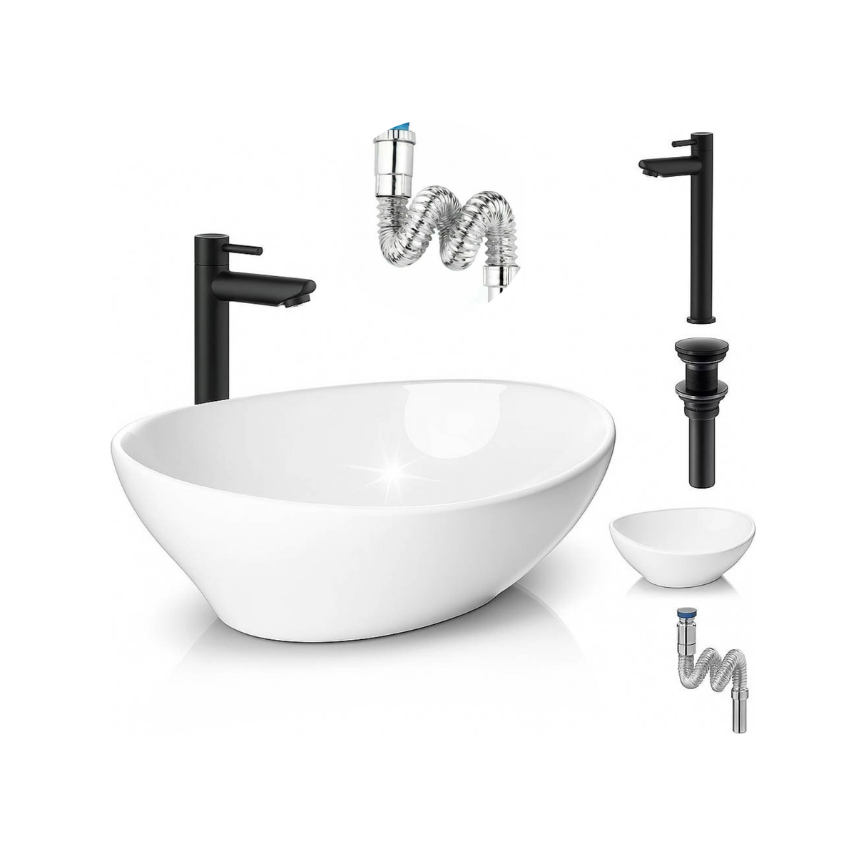 Kit Griferia Color Negro Agua Fría -lavamanos Canoa-desagüe