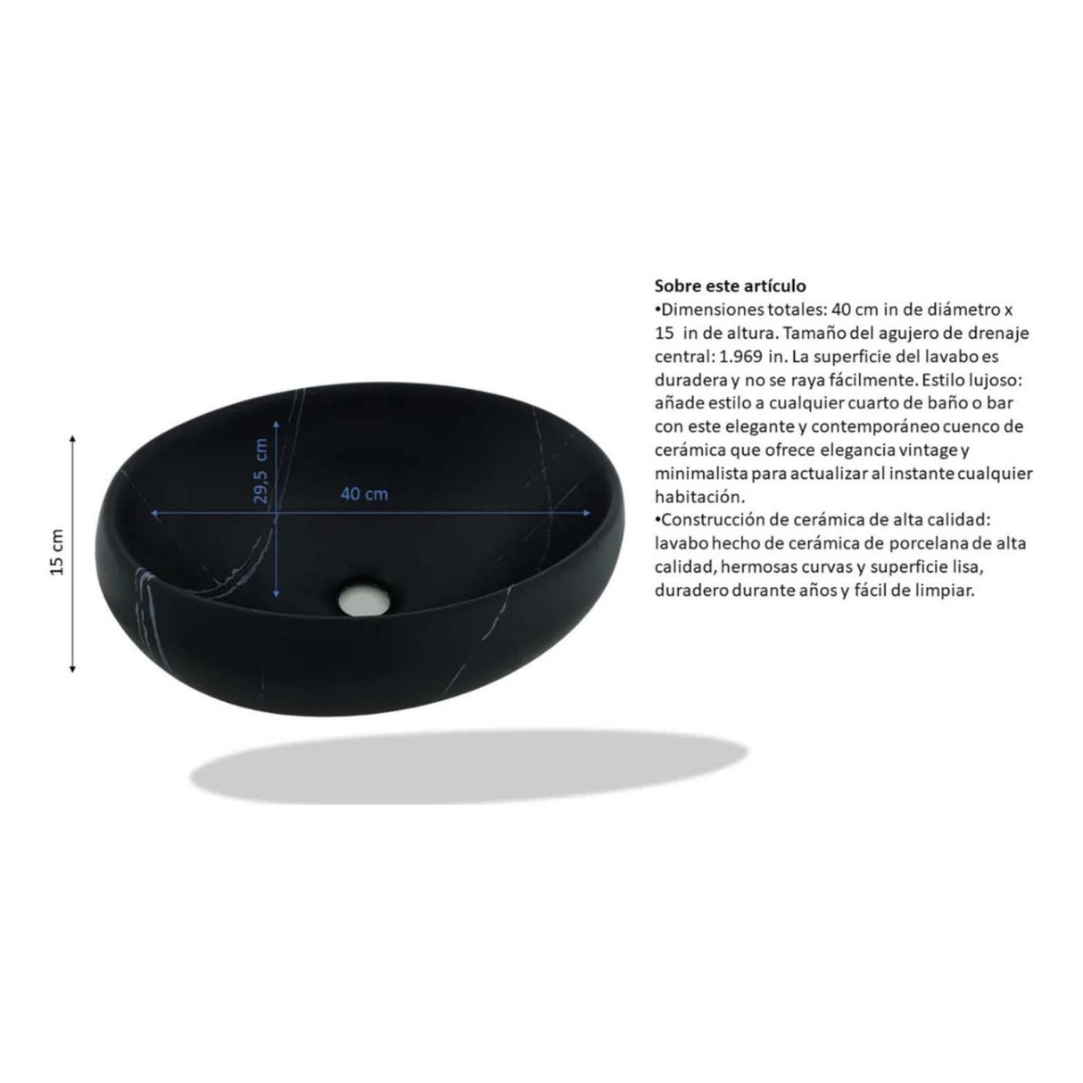 Lavamanos Canoa Negro Mate Premium