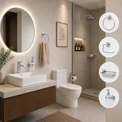 Set de Accesorios para Baño Cromado x4 Piezas