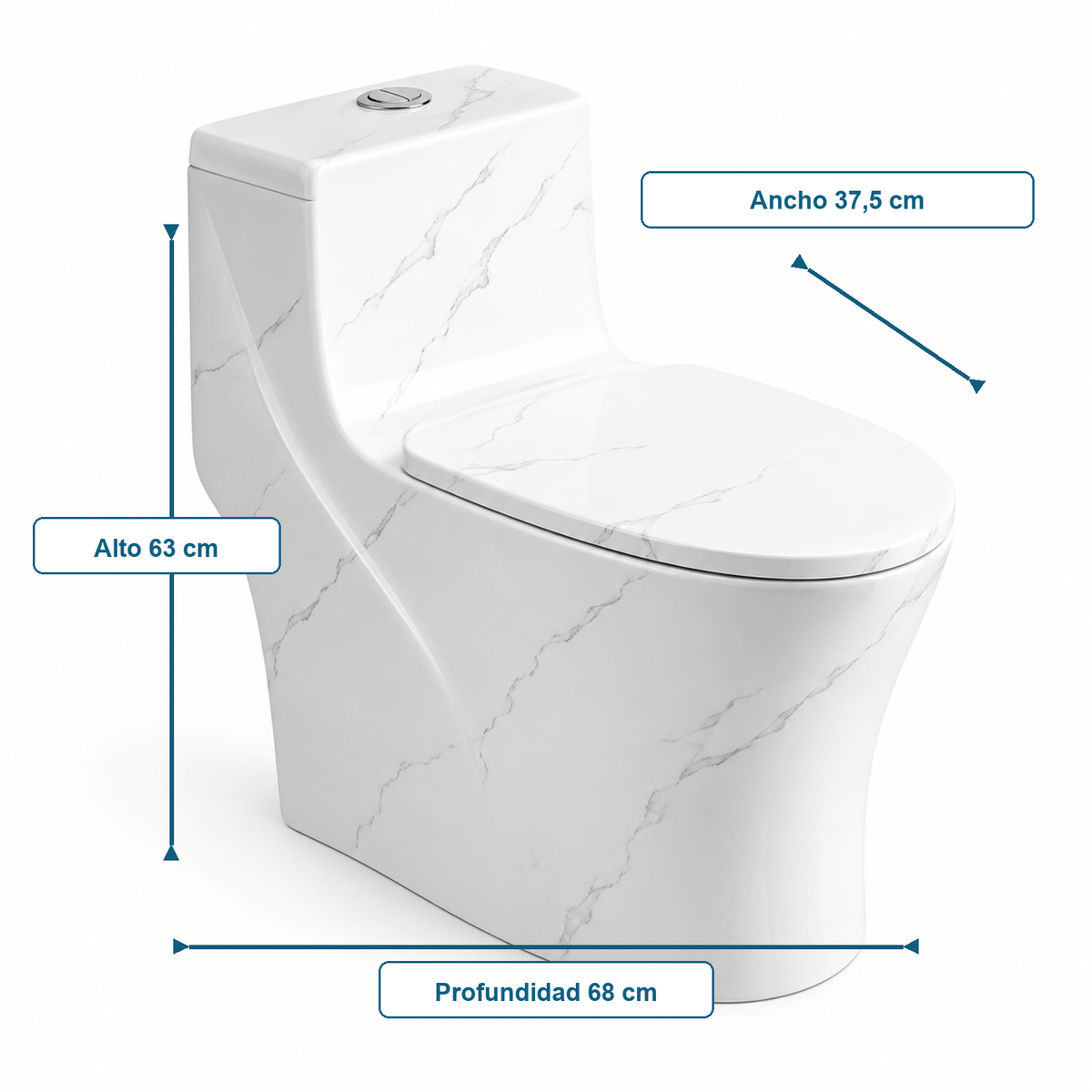 Sanitario One Piece S-Trap 300 mm con Veta 68 x 37,5 x 63 cm - medidas