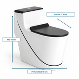 Sanitario One Piece S-Trap 300 mm con Líneas Negras 68 x 37,5 x 63 cm - medidas