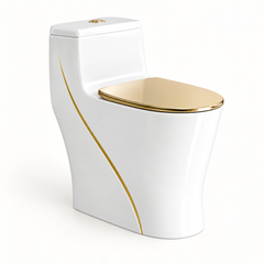 Sanitario One Piece S-Trap 300 mm con Líneas Doradas 68 x 37,5 x 63 cm