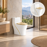 Sanitario One Piece S-Trap 300 mm con Líneas Doradas 68 x 37,5 x 63 cm - ambientación lejana