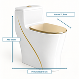 Sanitario One Piece S-Trap 300 mm con Líneas Doradas 68 x 37,5 x 63 cm - medidas