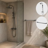 Combo Columna de Ducha Lusso Gris Concreto + Toallero Kassel 60 cm