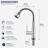 Grifería Monocontrol Lavaplatos Semi Industrial Satin con Cabezote Extraíble 33 cm Acero 304
