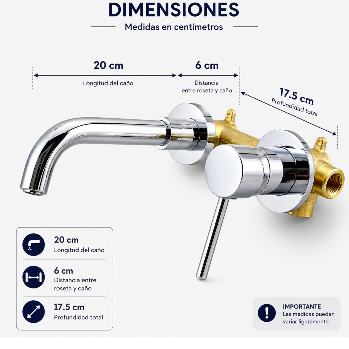 Grifería Monocontrol Lavamanos Pared Cromado 20 cm | Diseño Moderno para Baño Elegante