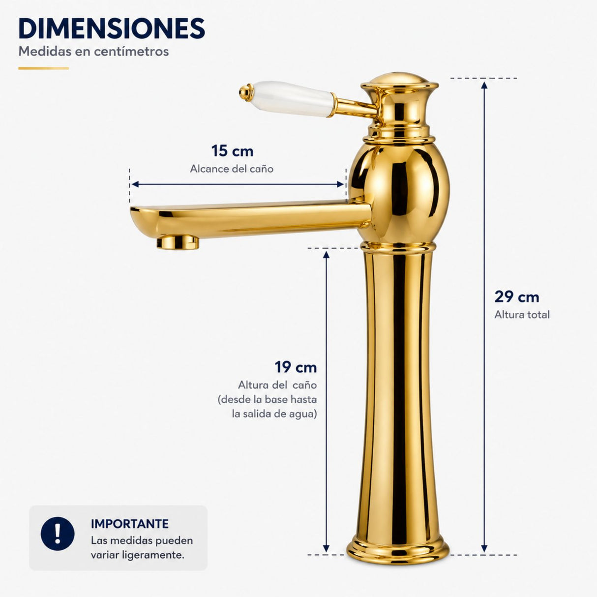Grifería Monocontrol Lavamanos Alto Oro con Manija en Porcelana | Diseño Vintage Elegante