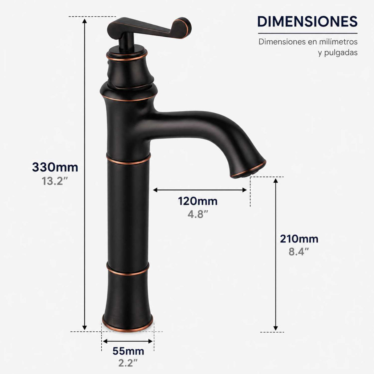 Grifería Monocontrol Lavamanos Alta Negro Mate | Diseño Moderno para Lavamanos Sobreponer