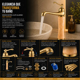Grifería Monocontrol Lavamanos Alto Aladino Oro Vintage | Diseño Elegante para Baño Moderno