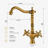 Grifería Monoblock Vintage Metálica de Lujo | Cuello Giratorio 360° para Cocina o Baño