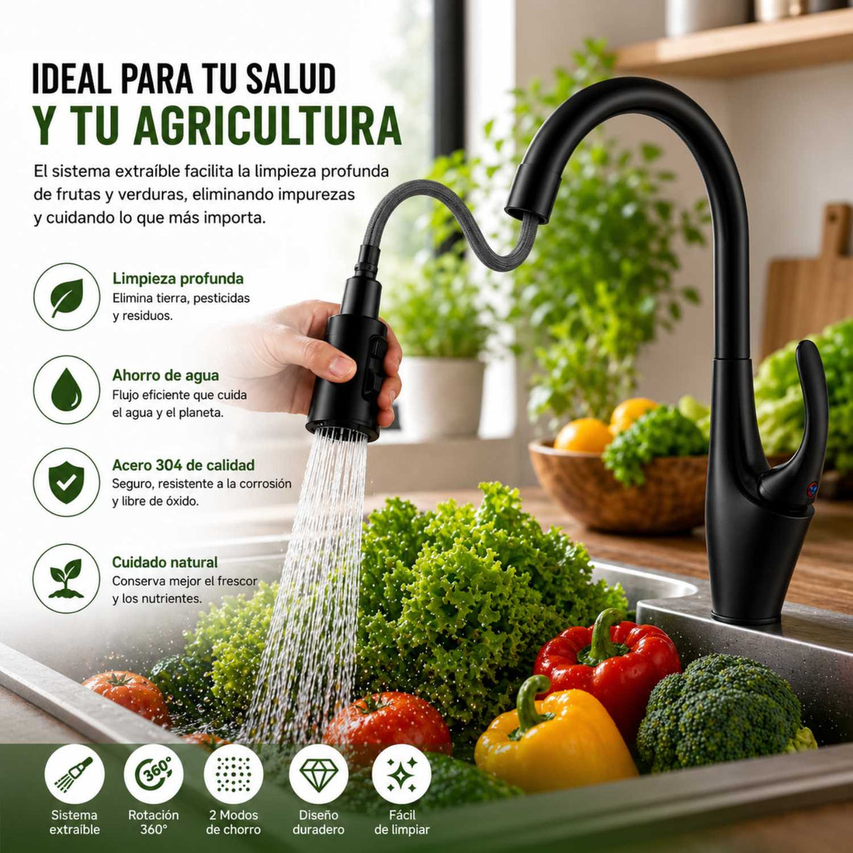 Grifería Lavaplatos Tipo Cisne Extraíble Cromada | Monocontrol 360° de Alta Calidad