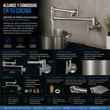 Llave Pared Escualizable Acero Inoxidable 304 Satin 58 cm | Grifería Flexible para Cocina