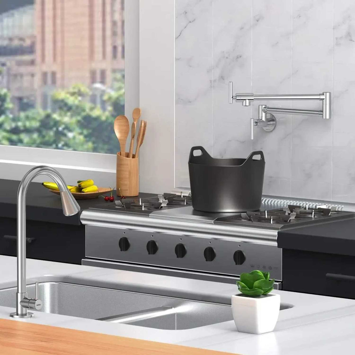 Llave Pared Escualizable Acero Inoxidable 304 Satin 58 cm | Grifería Flexible para Cocina