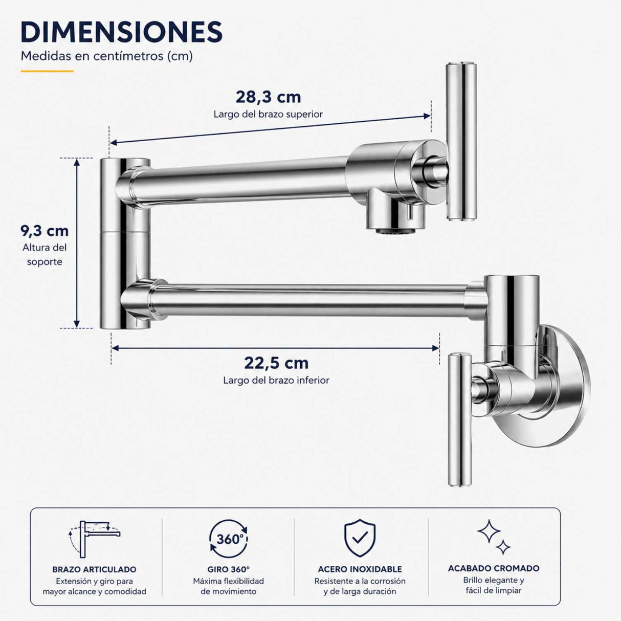 Llave Pared Escualizable Acero Inoxidable 304 Satin 58 cm | Grifería Flexible para Cocina