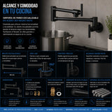 Llave Pared Escualizable Acero Inoxidable 304 Negro Mate 58 cm | Grifería Flexible Moderna