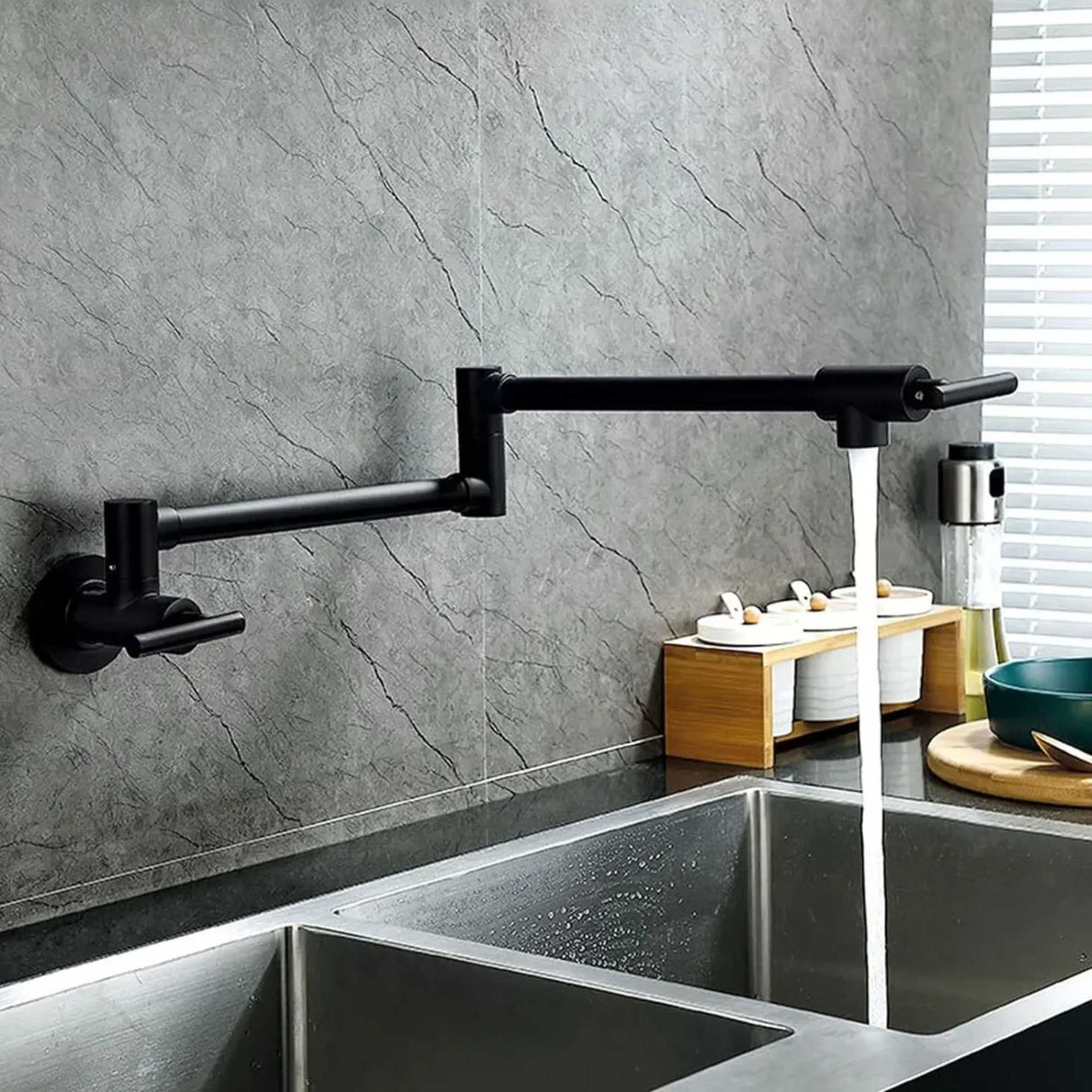 Llave Pared Escualizable Acero Inoxidable 304 Negro Mate 58 cm | Grifería Flexible Moderna