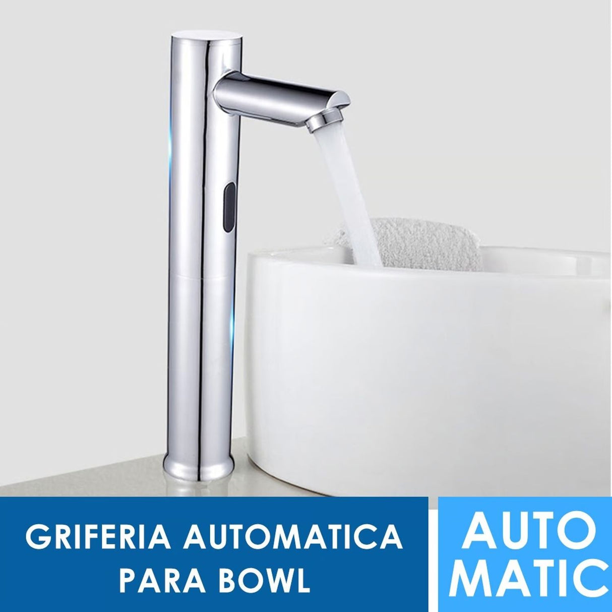 Grifería para Lavamanos Torre Alta de Sensor - Acabado Cromado