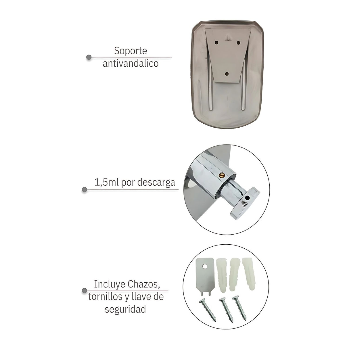 Dispensador Jabón 800 Ml Acero Inoxidable 304 Institucional, Alta Calidad