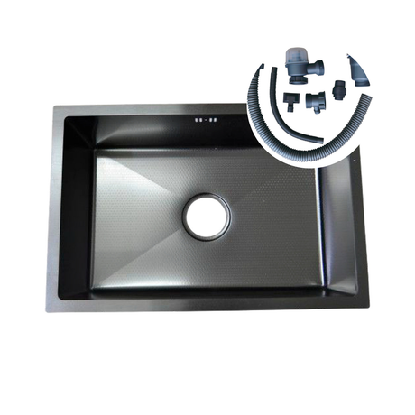 Lavaplatos Negro en Acero Inoxidable 60 x 40 x 21 cm con Panel y Accesorios