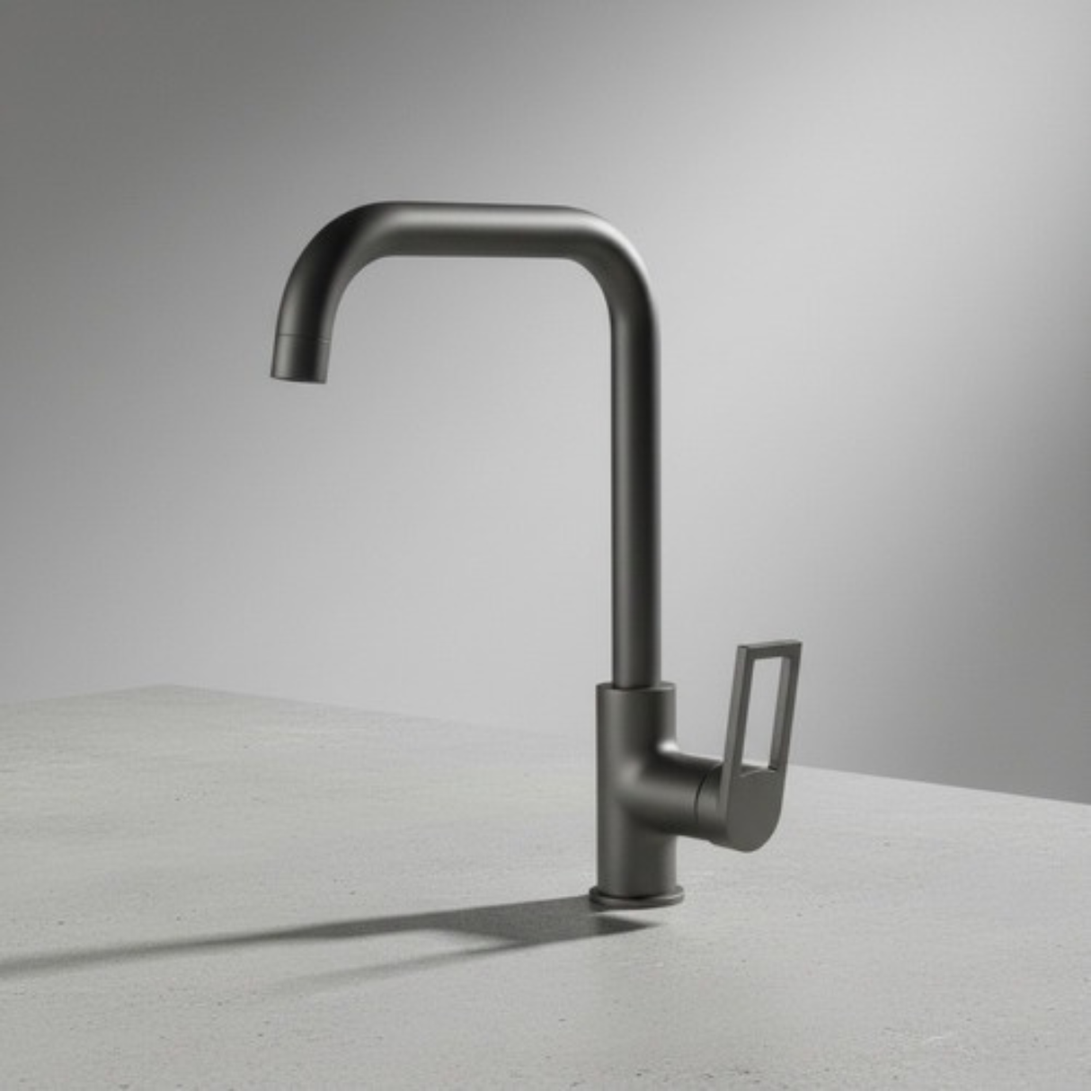 Grifería Monomando Spacco Alto Gris Concreto Cuello Acero In