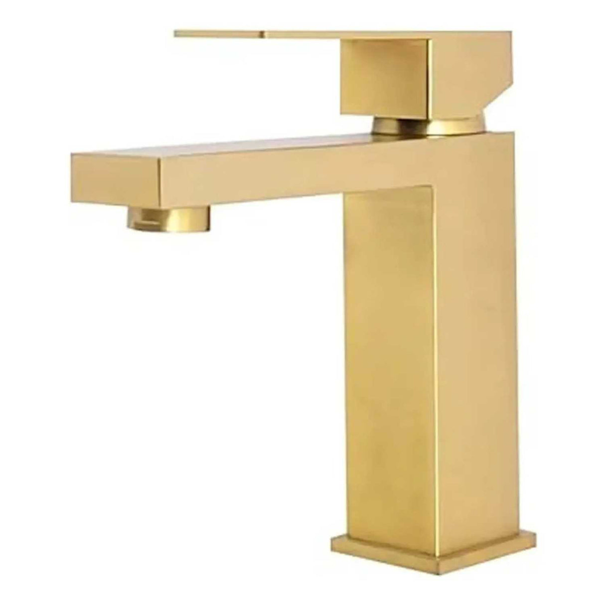 Grifería Lavamanos Baja Monocontrol Cuadrada Oro Cepillado 17 cm Alto x 10 cm Alcance Diseño Moderno Premium