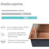 Lavaplatos Lujo Acero Inoxidable 60 x 45 Oro Rosa Alta Calidad