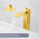 Grifería Lavamanos Alta Cascada Oro Brillante 28 cm de alto