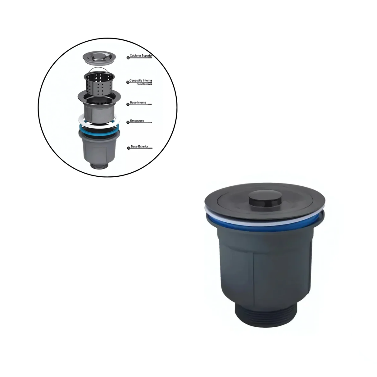 Kit Lavaplatos Lujo Acero 60X45 Grifería Canastilla Sifón
