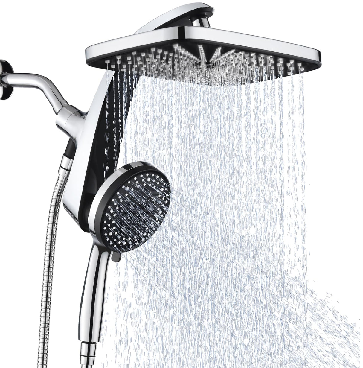 High Pressure Rain Shower Head: Upgrade Shower Heads with Handheld Spray Combo with Fixed Showerhead and 10 Sprays Handheld Shower Head, Detachable Showerheads Built-in Magnetic Docking and Power Jets