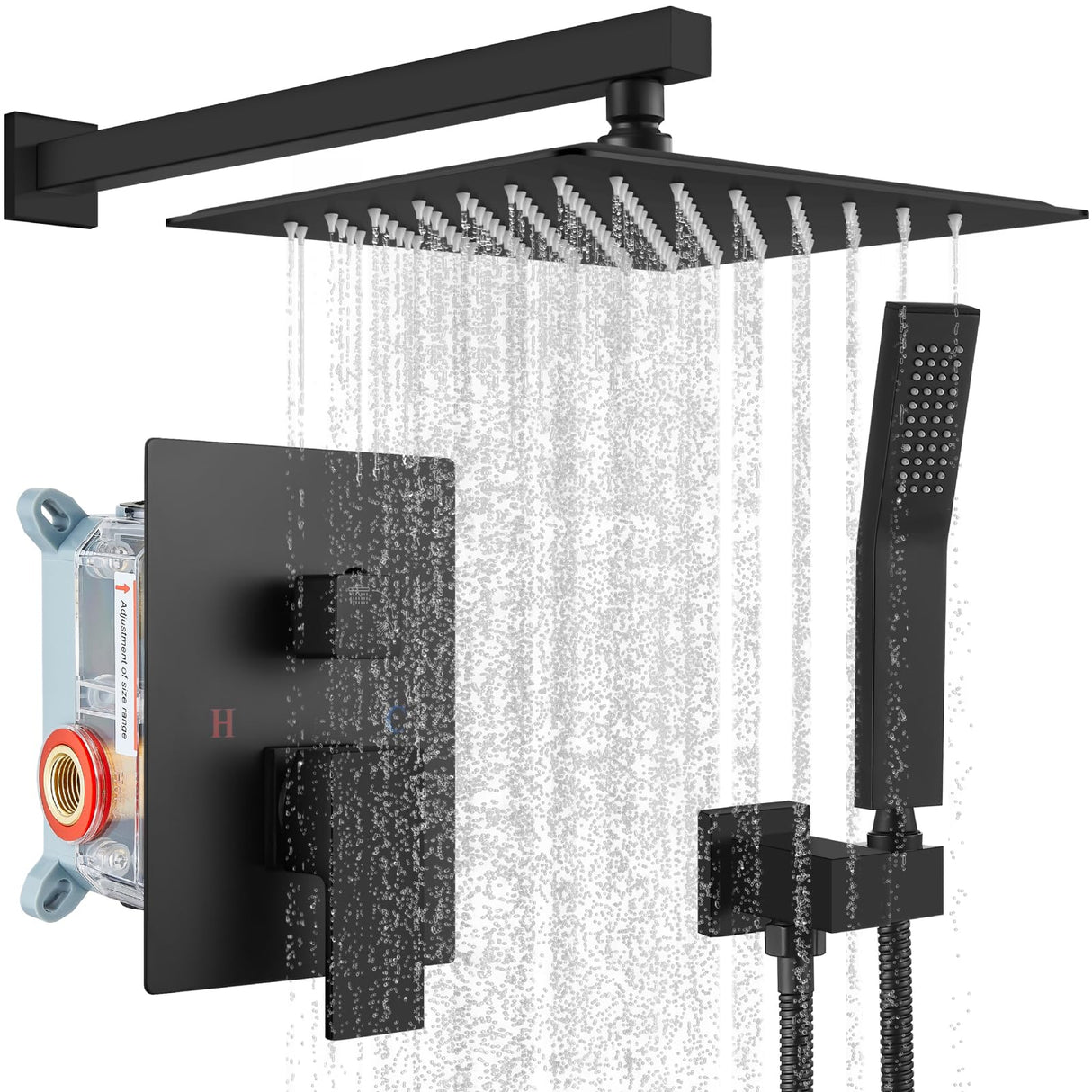 Grifería de Ducha Cuadrato + Ducha Teléfono Tipo Lluvia