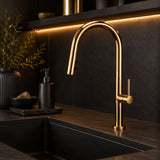 Grifería Lavaplatos Extraíble Oro Vintage | Monocontrol Flexible para Cocina Moderna