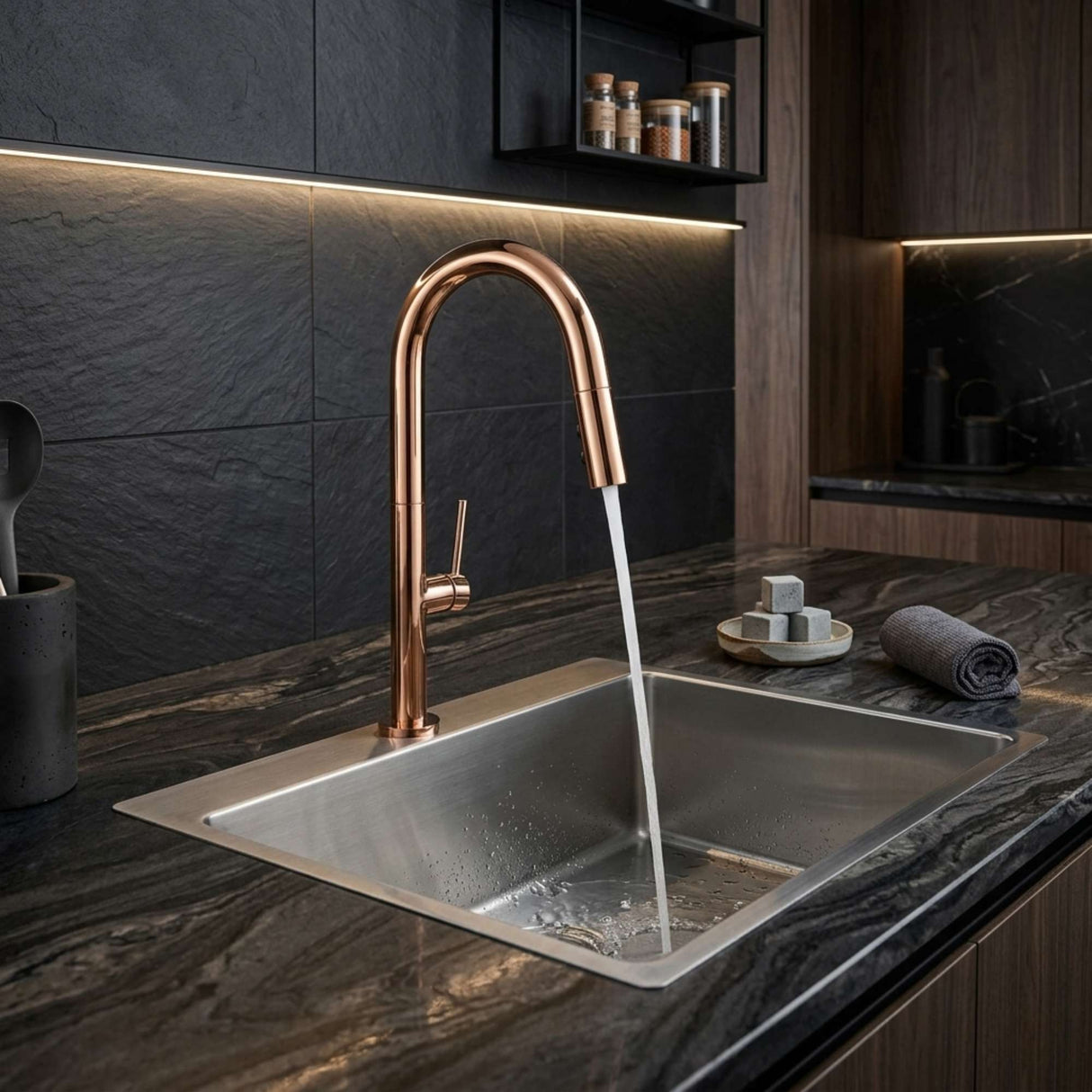 Grifería Lavaplatos Extraíble Oro Vintage | Monocontrol Flexible para Cocina Moderna