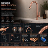 Grifería Lavaplatos Extraíble Oro Rosa Vintage | Monocontrol Flexible para Cocina Premium