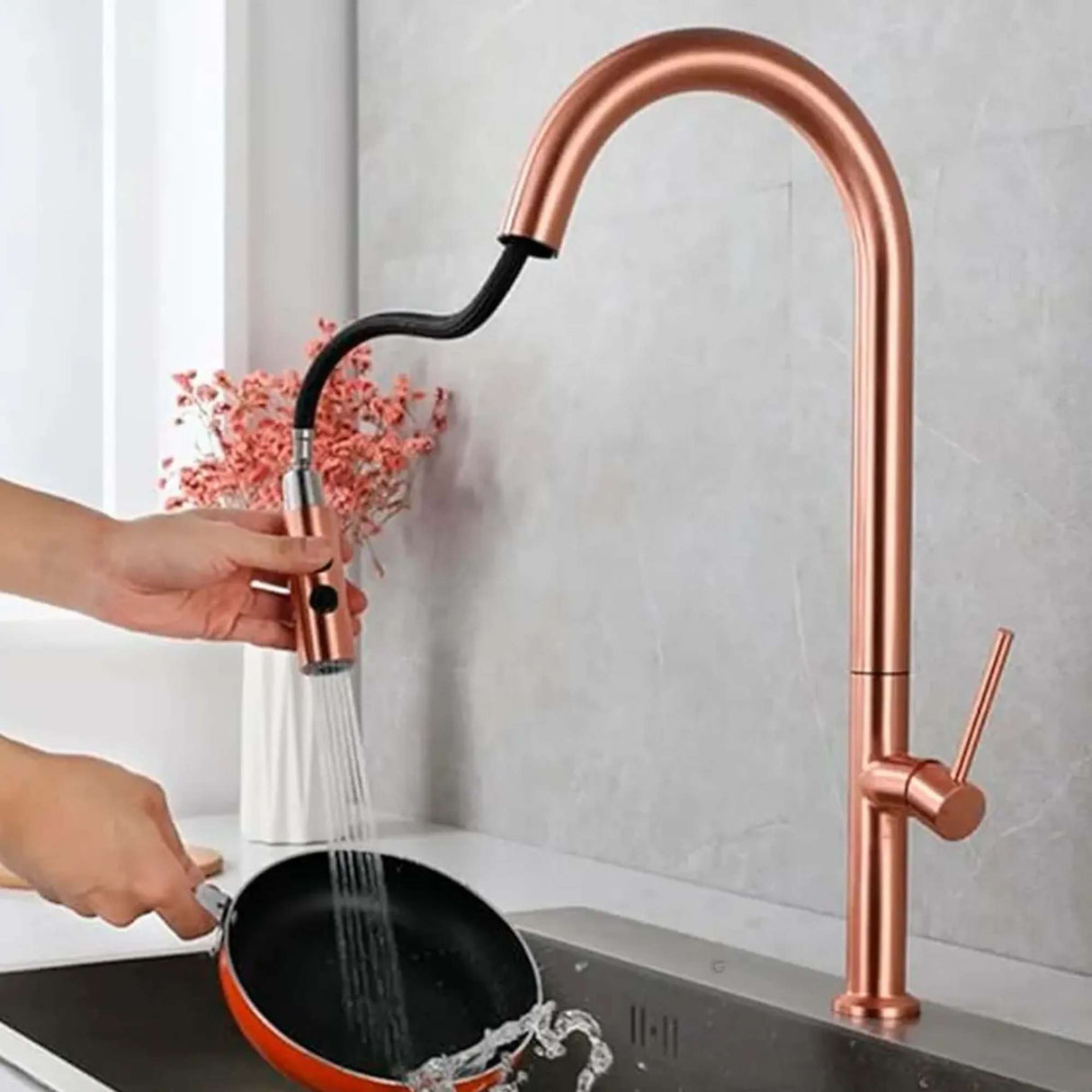 Grifería Lavaplatos Extraíble Oro Rosa Vintage | Monocontrol Flexible para Cocina Premium