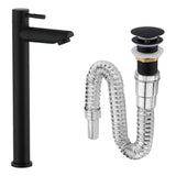 Kit Grifo Agua Fría Negra Lavamanos Canoa Beige Y Desagüe