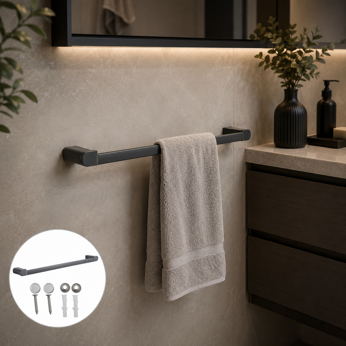 Toallero de Barra Kassel Gris Níquel Satinado Antihuellas 60 cm