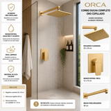 Conjunto de Ducha Orca Oro Cepillado con Monocontrol, Regadera 20 × 20 cm y Brazo de 40 cm